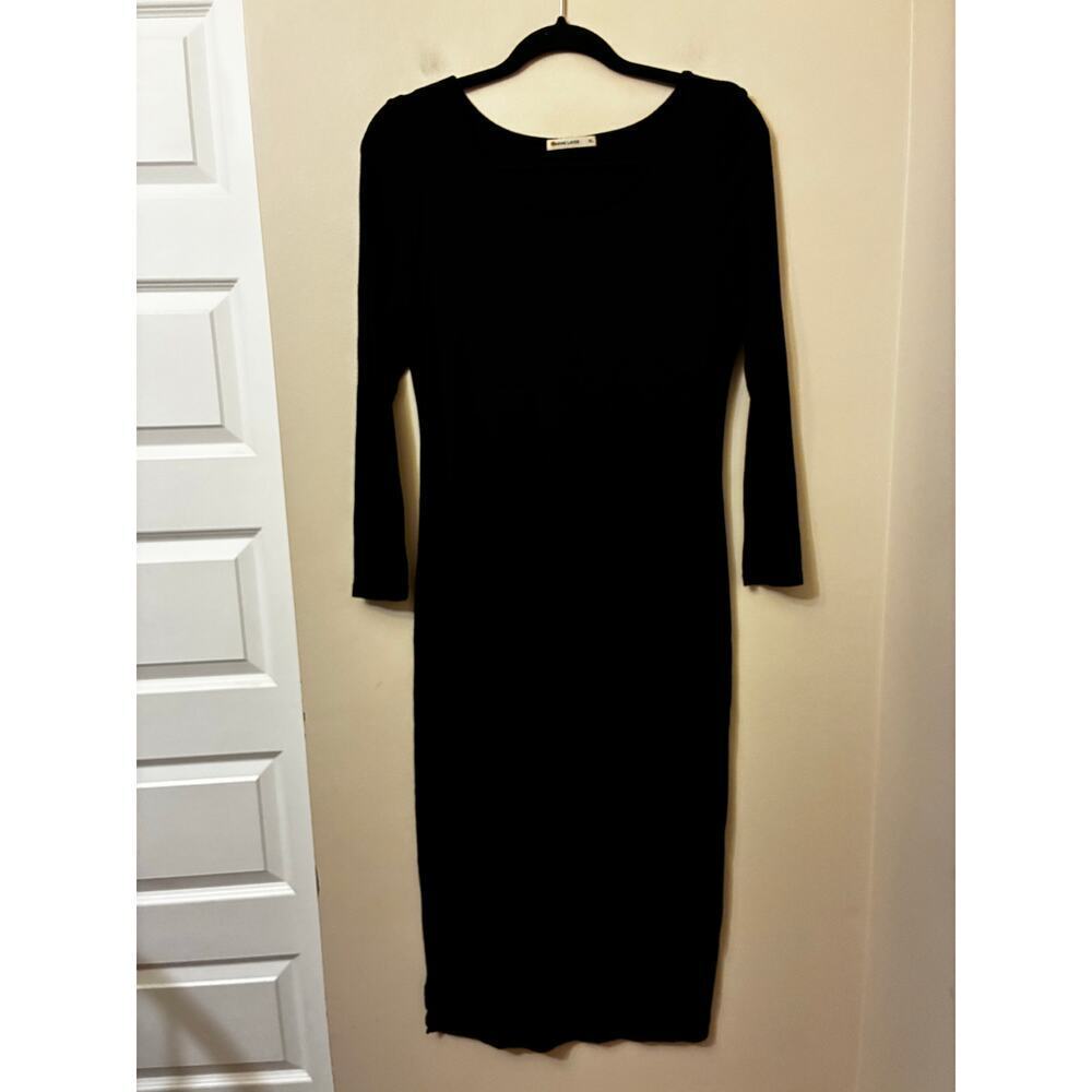 Marine Layer Black Lexi Bodycon Midi Dress Ribbed Knit Long Sleeve Women's XL